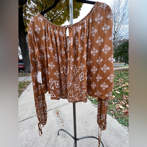 🍂Free People Dazed Swing Long Sleeve Crop Top Women’s Small Brown/Tobacco Boho - Picture 12 of 17